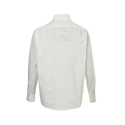 Gucci Signature Script Allover Print Striped Cotton Shirt — Light Blue