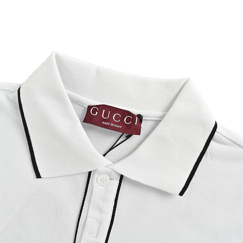 Gucci Embroidered Logo Polo Shirt — White Piqué