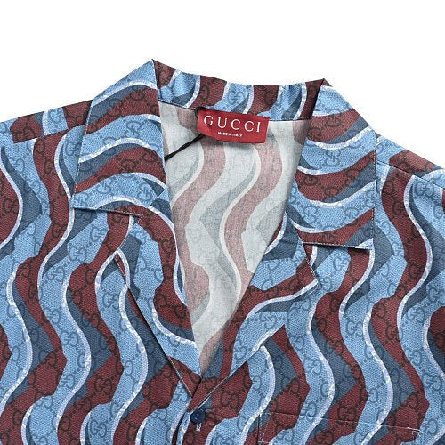 Gucci Wave Print Short-Sleeve Bowling Shirt