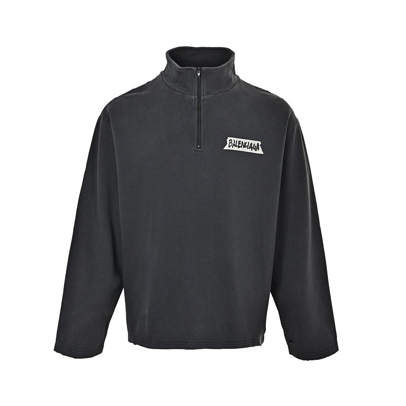 Balenciaga Logo Half-Zip Cotton Pullover