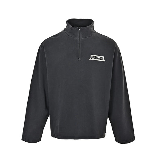 Balenciaga Logo Half-Zip Cotton Pullover
