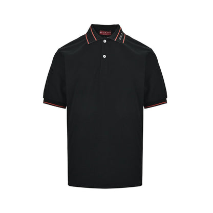 Gucci Logo Embroidered Polo Shirt – Black / White Piqué Cotton