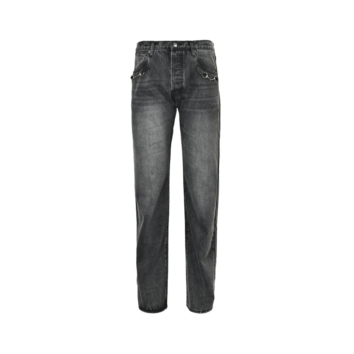 Gucci GG Monogram Straight-Leg Jeans with Horsebit Chain