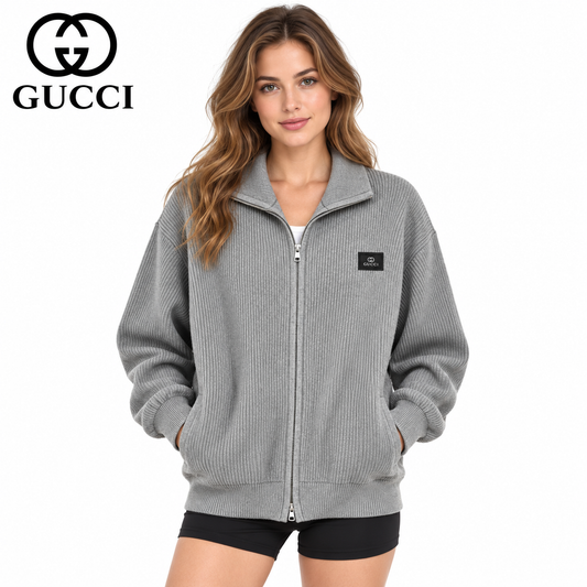 Gucci Unisex Double-G Embroidered Zip-Up Cardigan