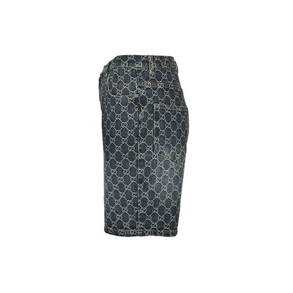 Gucci GG Monogram Allover Print Denim Shorts in Blue