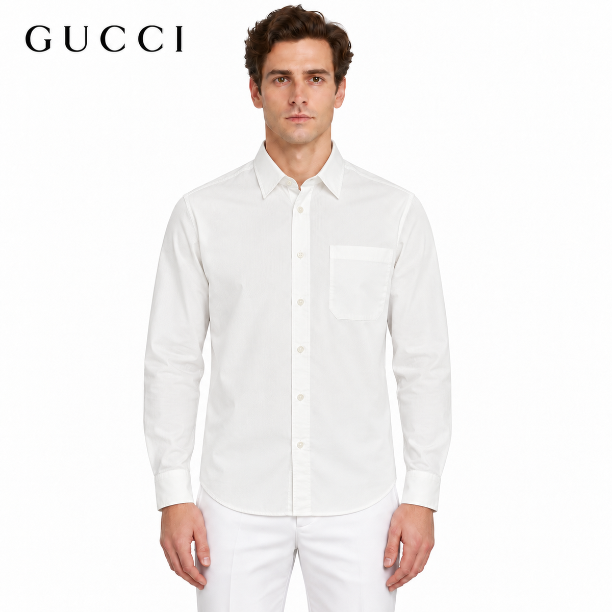Gucci Signature Script Allover Print Striped Cotton Shirt — Light Blue
