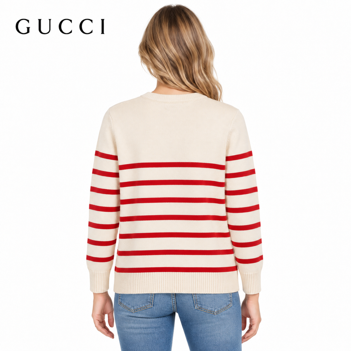 Gucci Unisex G8311 Embroidered Striped Sweater
