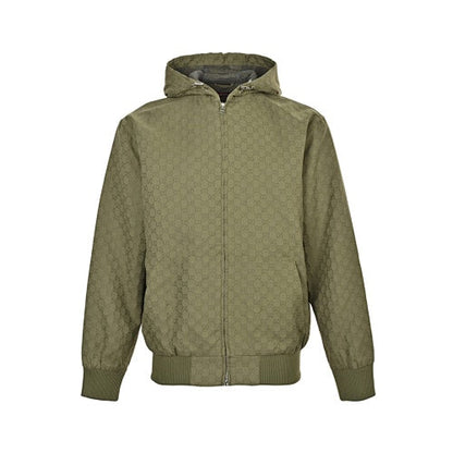 Gucci Textured Bomber Hoodie Jacket – Black & Military Green