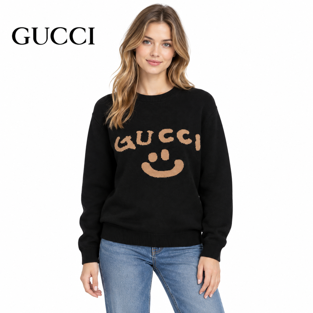 Gucci Unisex Jacquard Smiley Crewneck Sweater