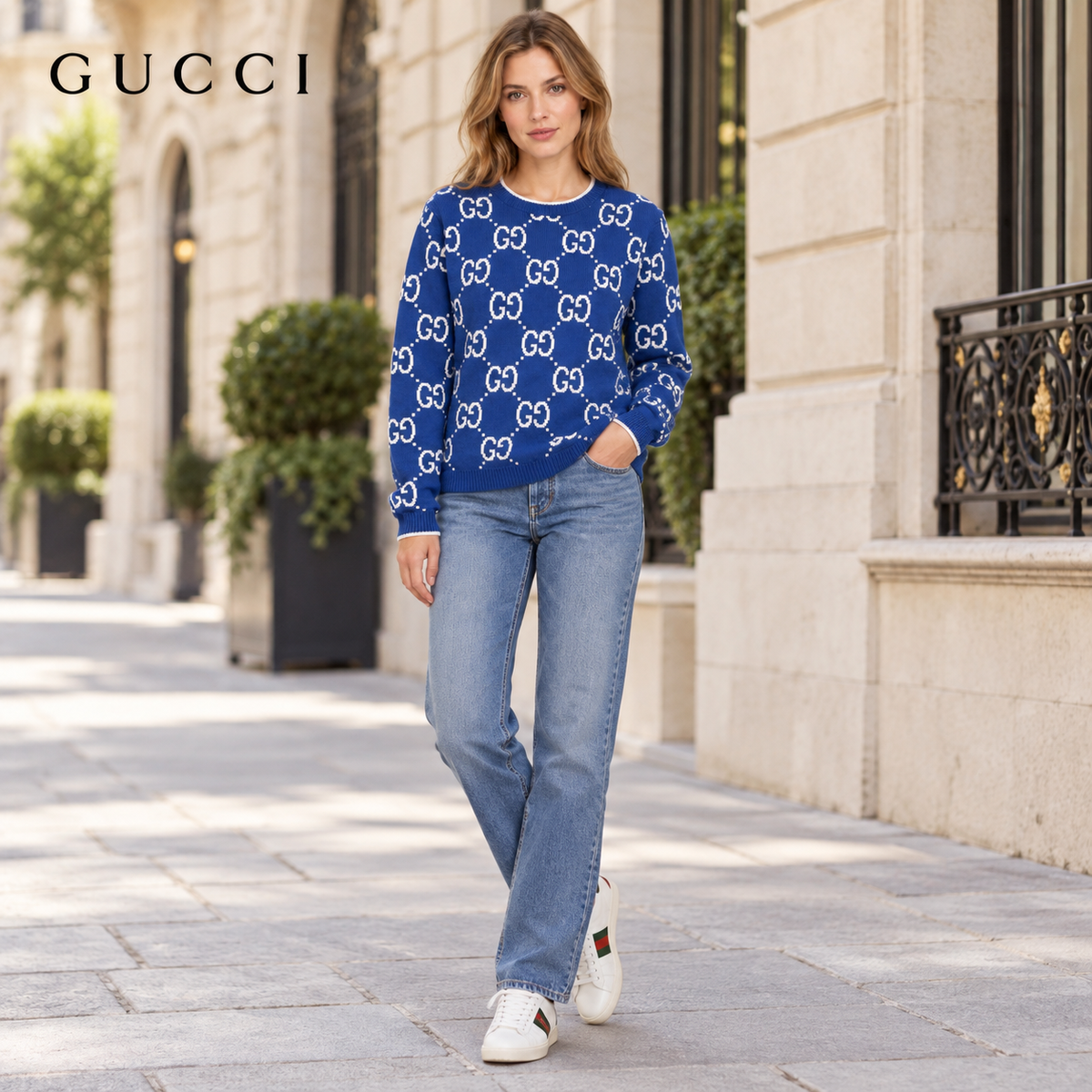 Gucci Unisex Double-G Jacquard Crewneck Sweater