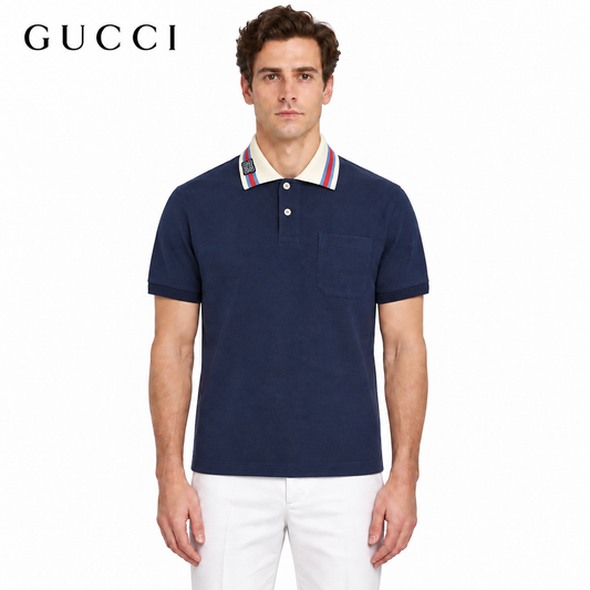 Gucci GG Patch Web Stripe Polo Shirt