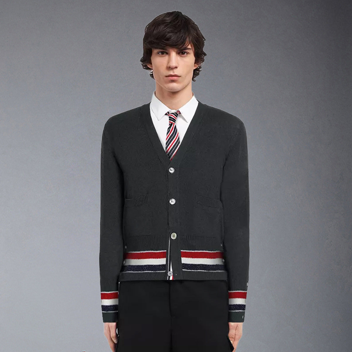 Thom Browne 4-Bar Thick knitted jacket