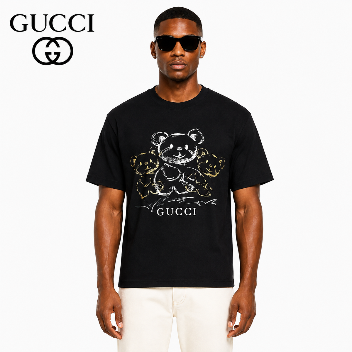 Gucci Teddy Bear Sketch Graphic T-Shirt