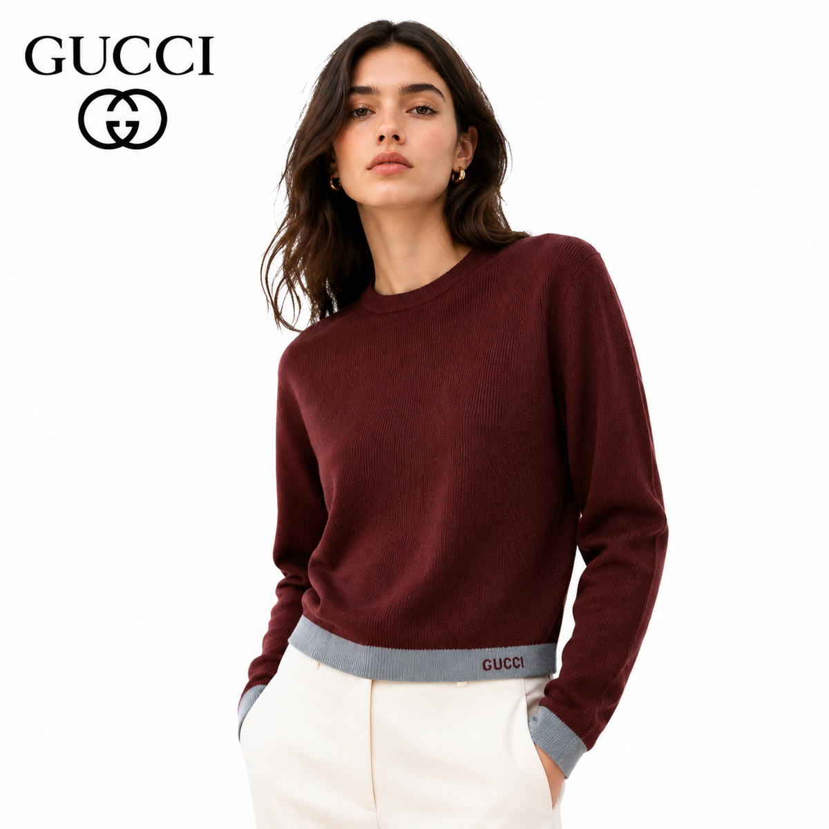 Gucci Signature Crewneck Sweater in Bordeaux