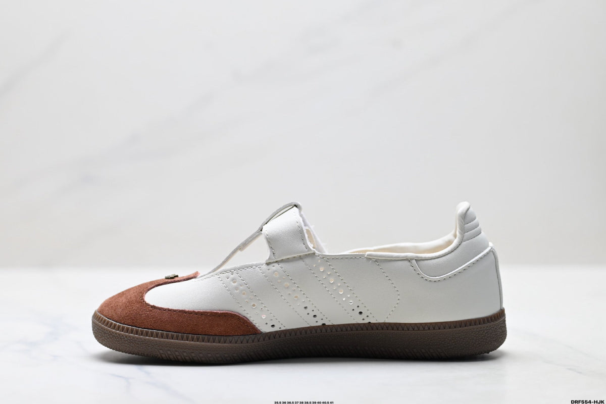 Adidas Samba Mary Jane Leather Sneakers – White Brown Retro Ballet Shoes
