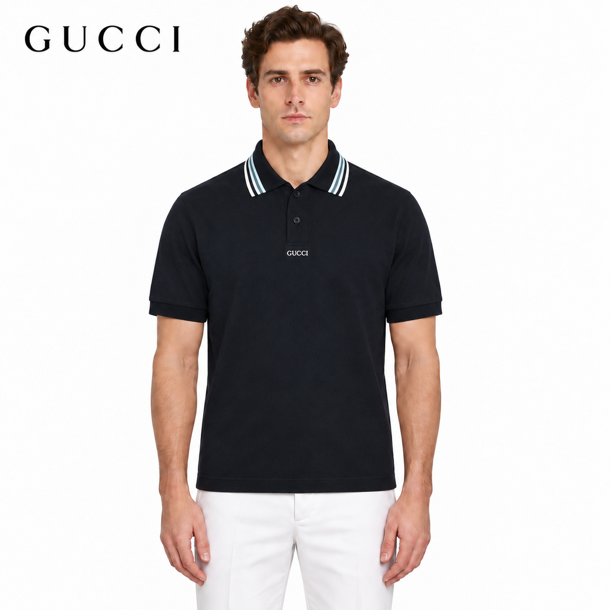 Gucci Logo Embroidered Web Stripe Polo Shirt