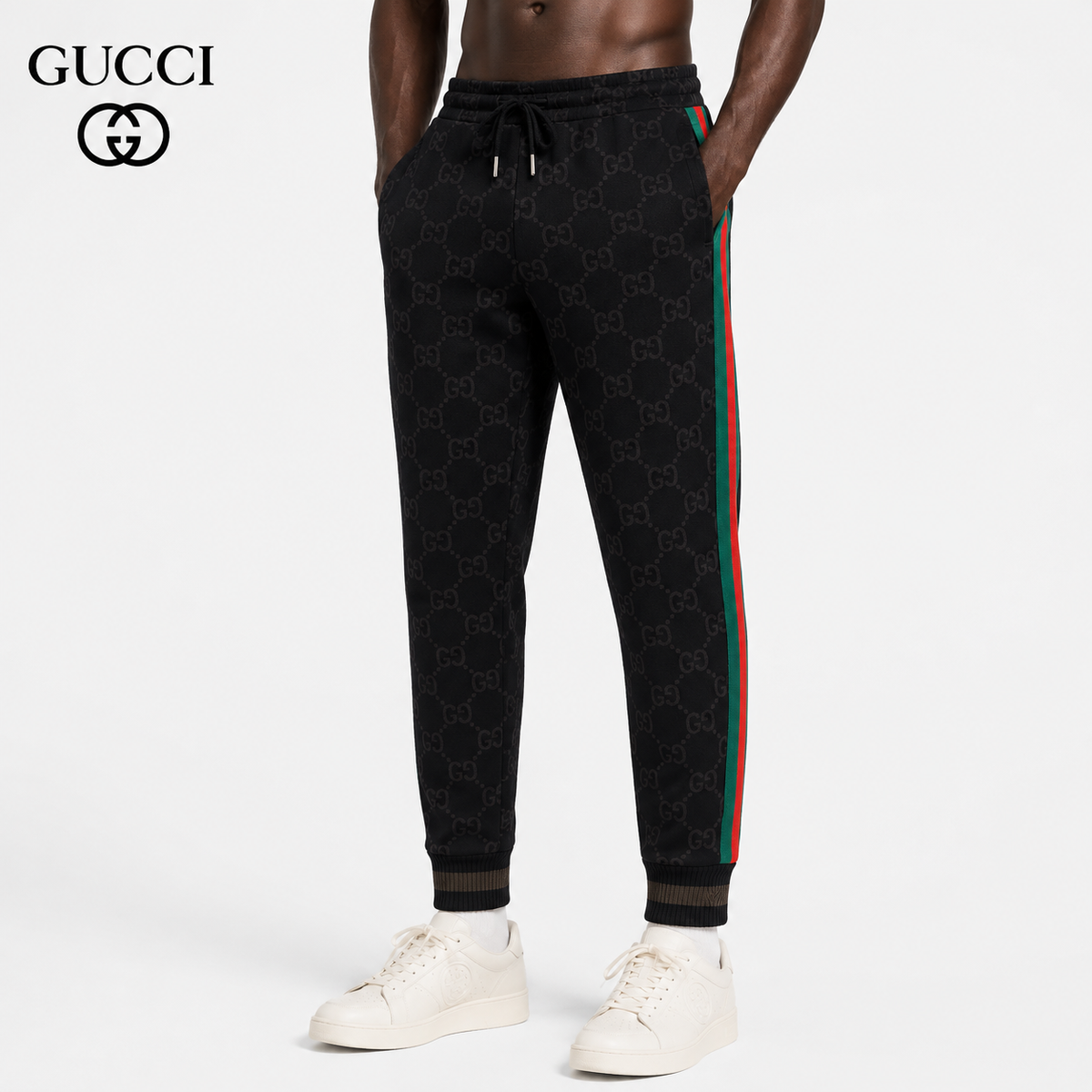 Gucci GG Monogram Jogger Pants with Web Stripe