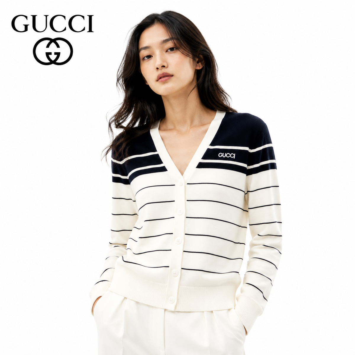 Gucci SS25 Striped Knit Cardigan
