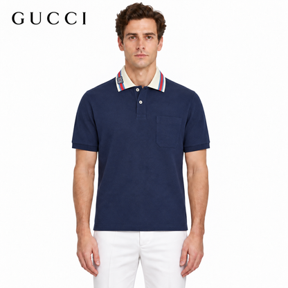 Gucci GG Web Stripe Collar Polo Shirt
