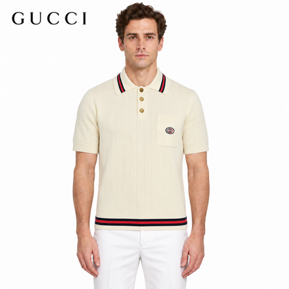 Gucci Interlocking G Embroidered Knit Polo Shirt