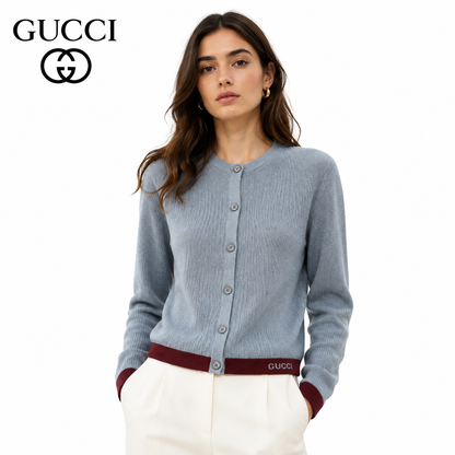 Gucci Signature Ribbed Knit Cardigan in Sky Blue