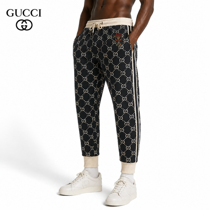 Gucci GG Monogram Jogger Pants with Embroidered Crest